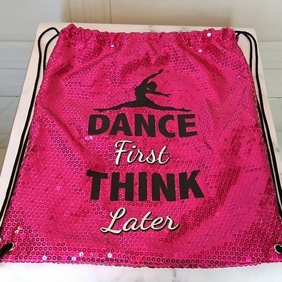 Claire's Dance Bag Pink Sequined Draw String Think First Dance Later - Picture 1 of 9